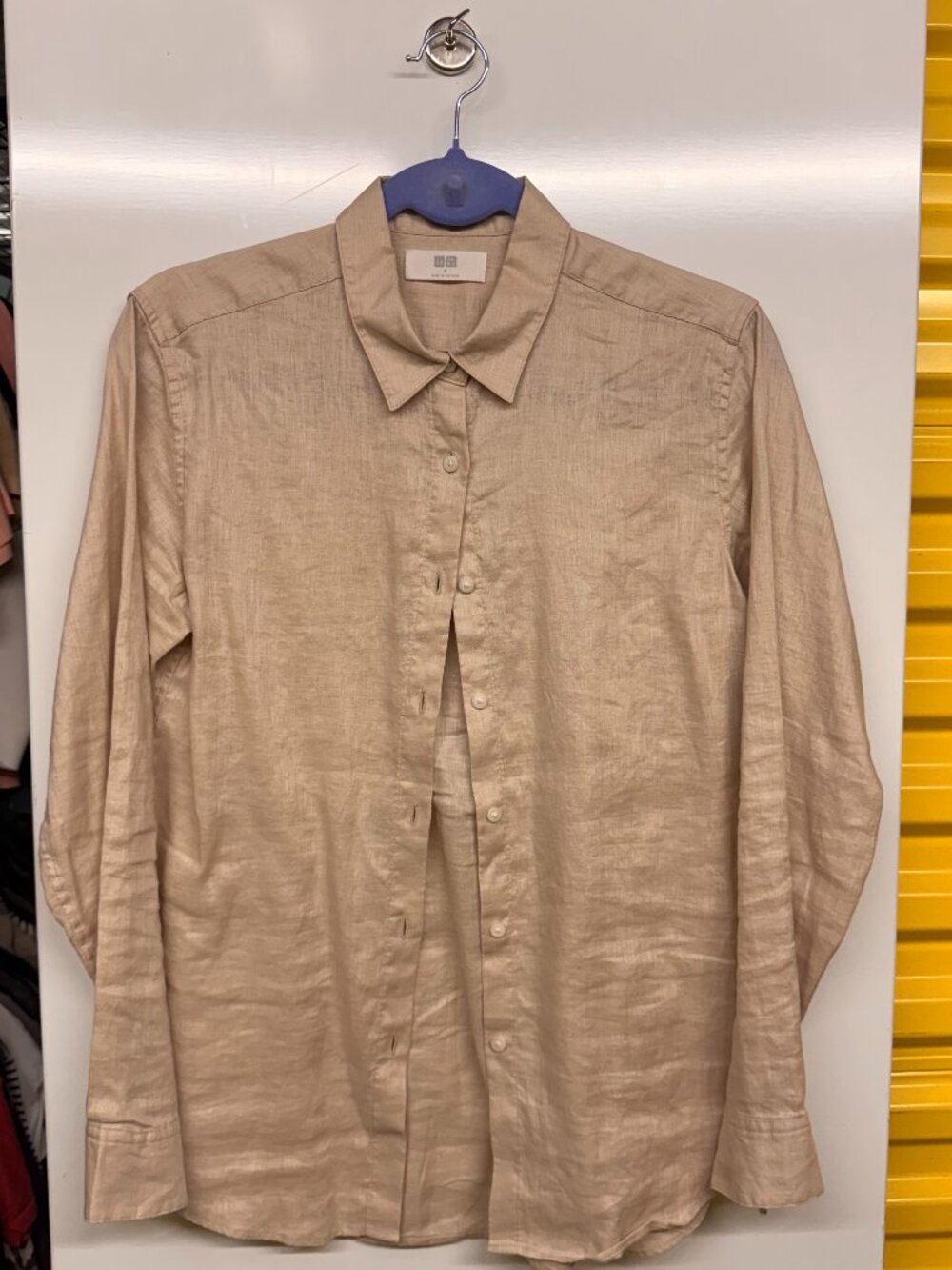Uniqlo Premium Linen Long Sleeve Button-Down Shirt - Beige - Size Small